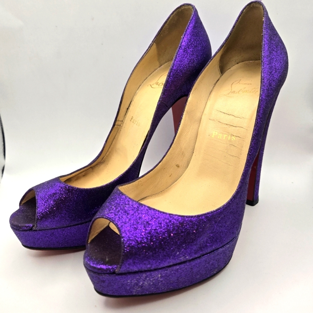 Christian Louboutin purple glitter platforms size 38.5